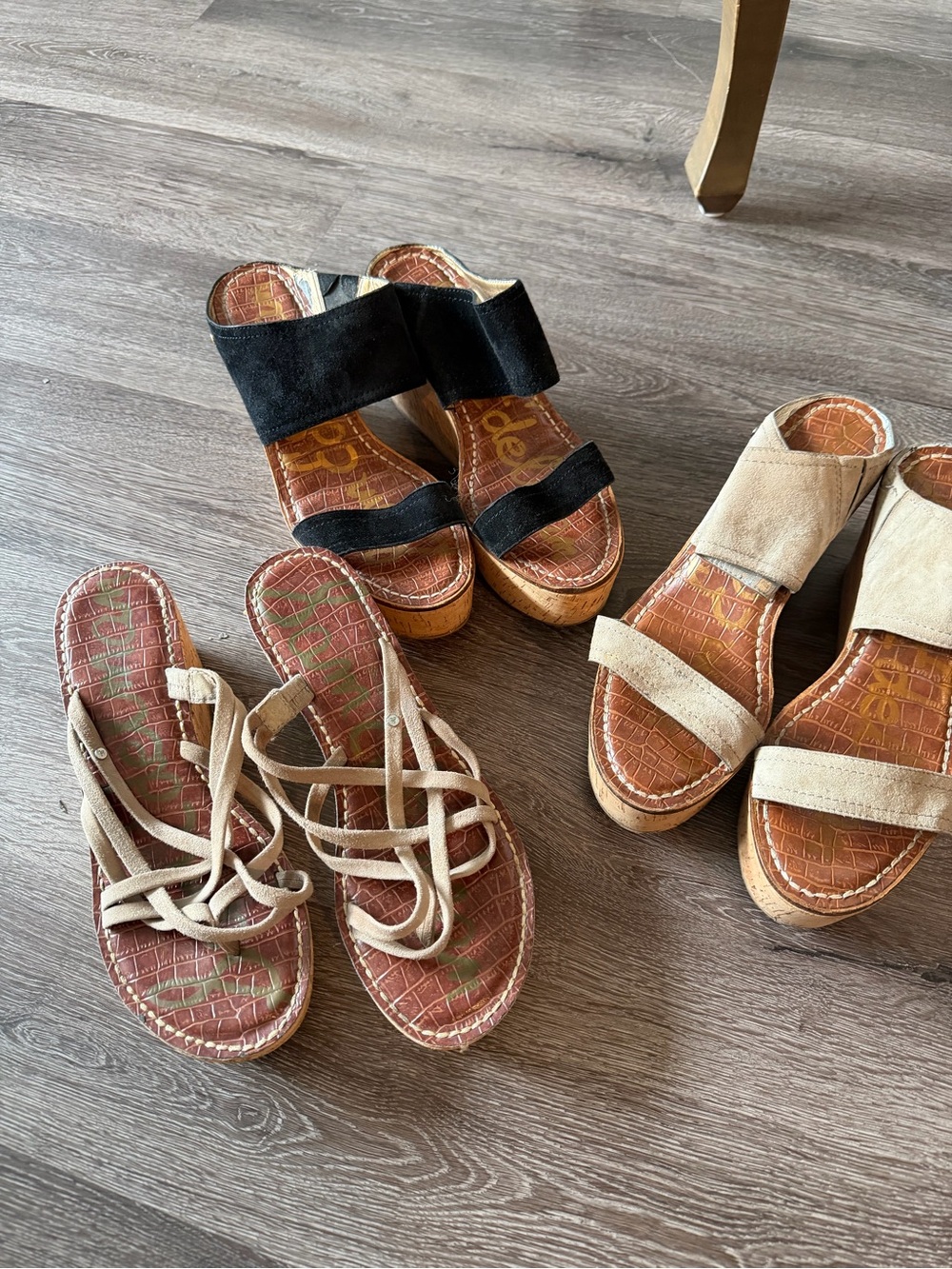Sam Edelman Black and Tan Slide Wedge Sandals
